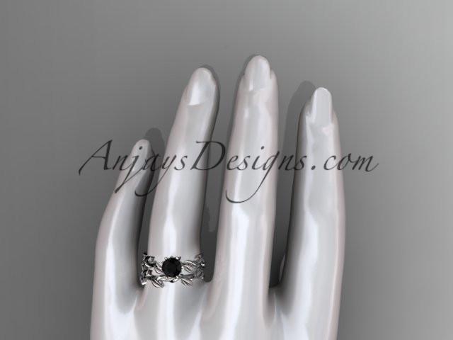 Unique platinum diamond floral engagement set with a Black Diamond center stone ADLR248S - AnjaysDesigns