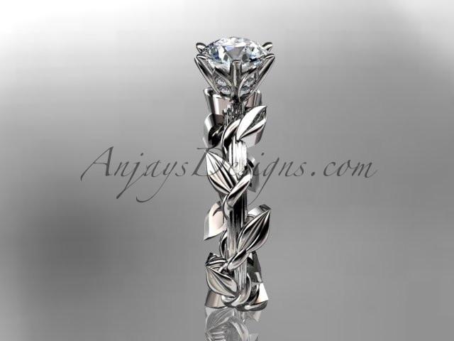 Unique Platinum diamond floral wedding ring,engagement ring with a "Forever One" Moissanite center stone ADLR248 - AnjaysDesigns