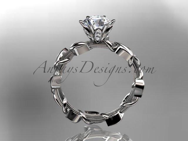 Unique 14kt white gold diamond floral wedding ring,engagement ring with a "Forever One" Moissanite center stone ADLR248 - AnjaysDesigns