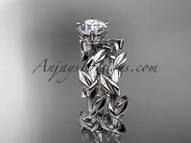 Unique platinum diamond floral engagement set with a "Forever One" Moissanite center stone ADLR248S - AnjaysDesigns