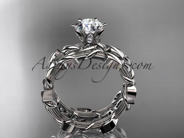 Unique platinum diamond floral engagement set with a "Forever One" Moissanite center stone ADLR248S - AnjaysDesigns
