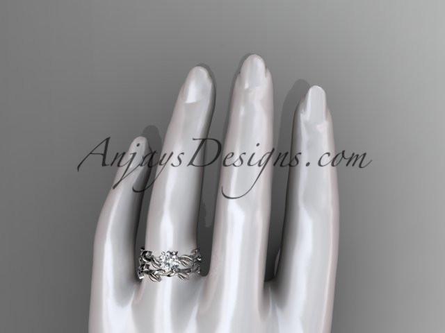 Unique platinum diamond floral engagement set with a "Forever One" Moissanite center stone ADLR248S - AnjaysDesigns