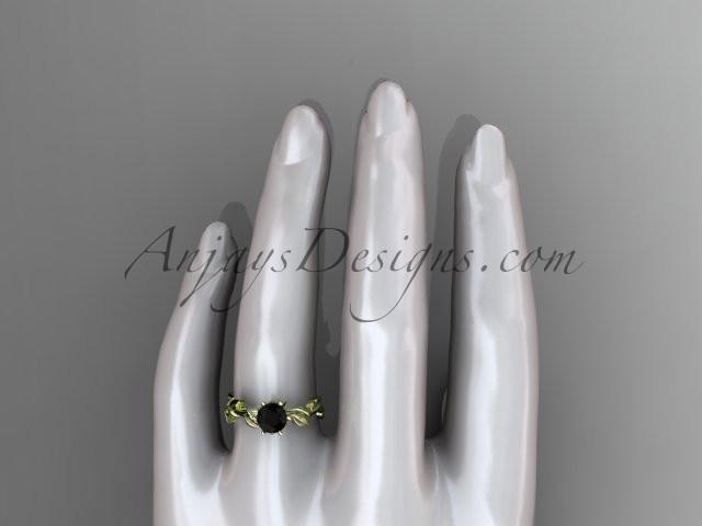 Unique 14kt yellow gold diamond floral wedding ring,engagement ring with a Black Diamond center stone ADLR248 - AnjaysDesigns