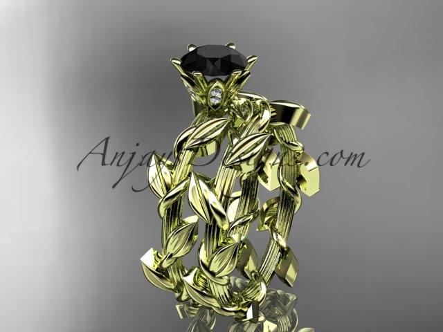 Unique 14kt yellow gold diamond floral engagement set with a Black Diamond center stone ADLR248S - AnjaysDesigns