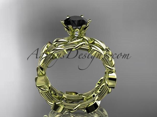 Unique 14kt yellow gold diamond floral engagement set with a Black Diamond center stone ADLR248S - AnjaysDesigns