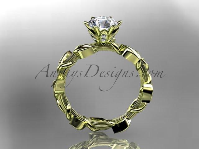 Unique 14kt yellow gold diamond floral wedding ring,engagement ring with a "Forever One" Moissanite center stone ADLR248 - AnjaysDesigns