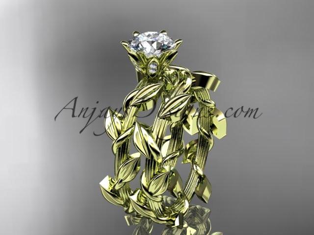 Unique 14kt yellow gold diamond floral engagement set with a "Forever One" Moissanite center stone ADLR248S - AnjaysDesigns