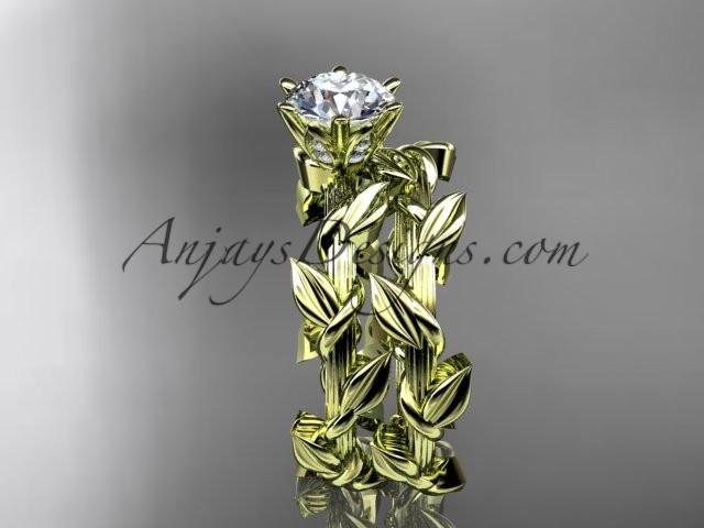 Unique 14kt yellow gold diamond floral engagement set with a "Forever One" Moissanite center stone ADLR248S - AnjaysDesigns