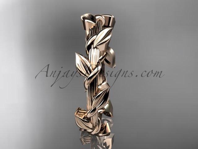 Unique 14kt rose gold leaf and vine wedding ring ADLR248B - AnjaysDesigns