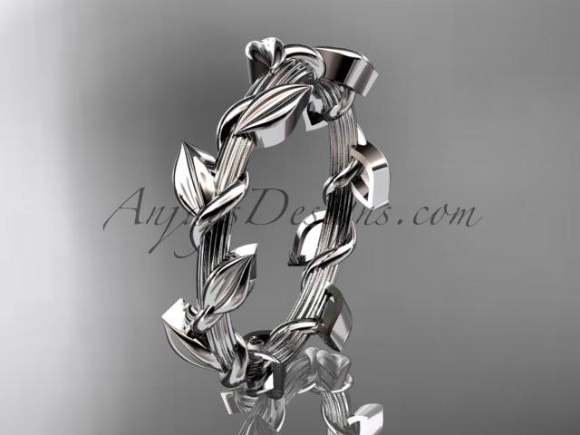 Unique 10kt white gold leaf and vine wedding ring ADLR248B - AnjaysDesigns