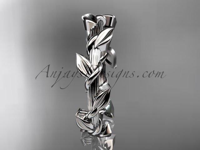 Unique 10kt white gold leaf and vine wedding ring ADLR248B - AnjaysDesigns