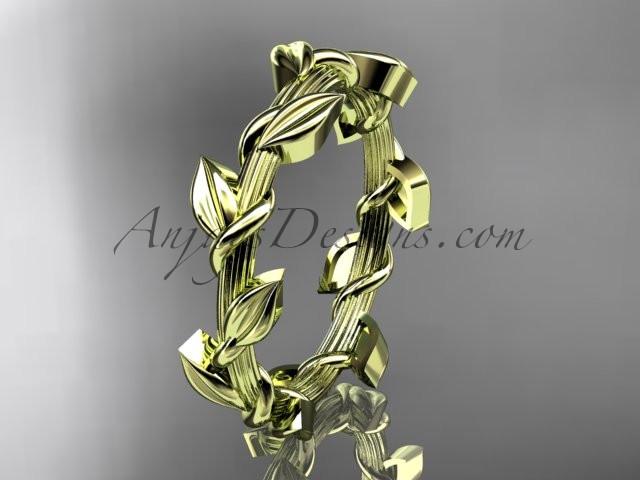 Unique 14kt yellow gold leaf and vine wedding ring ADLR248B - AnjaysDesigns