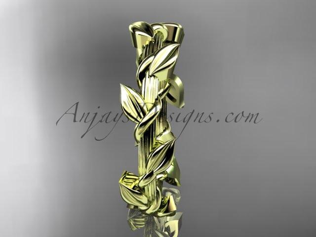 Unique 14kt yellow gold leaf and vine wedding ring ADLR248B - AnjaysDesigns