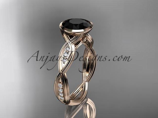14k rose gold diamond wedding ring,engagement ring with Black Diamond center stone ADLR24 - AnjaysDesigns