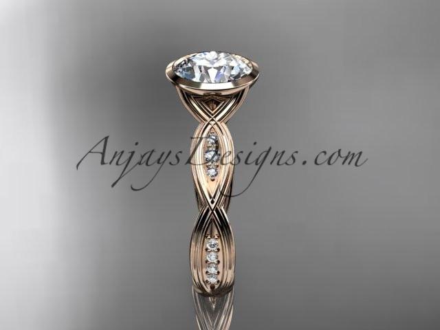 14k rose gold diamond wedding ring,engagement ring with "Forever One" Moissanite center stone ADLR24 - AnjaysDesigns