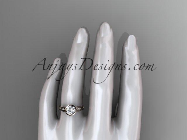 14k rose gold diamond wedding ring,engagement ring with "Forever One" Moissanite center stone ADLR24 - AnjaysDesigns