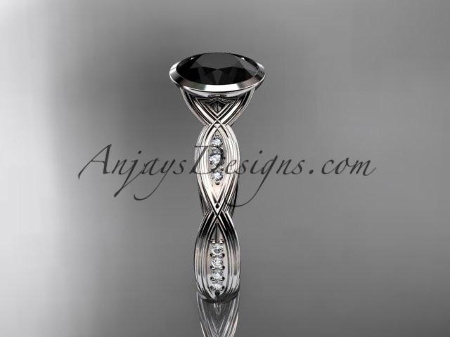 14k white gold diamond wedding ring,engagement ring with Black Diamond center stone ADLR24 - AnjaysDesigns