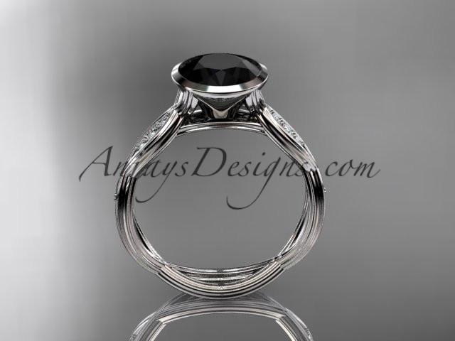 14k white gold diamond wedding ring,engagement ring with Black Diamond center stone ADLR24 - AnjaysDesigns