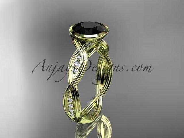 14k yellow gold diamond wedding ring,engagement ring with Black Diamond center stone ADLR24 - AnjaysDesigns