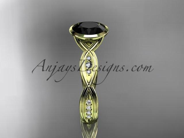 14k yellow gold diamond wedding ring,engagement ring with Black Diamond center stone ADLR24 - AnjaysDesigns