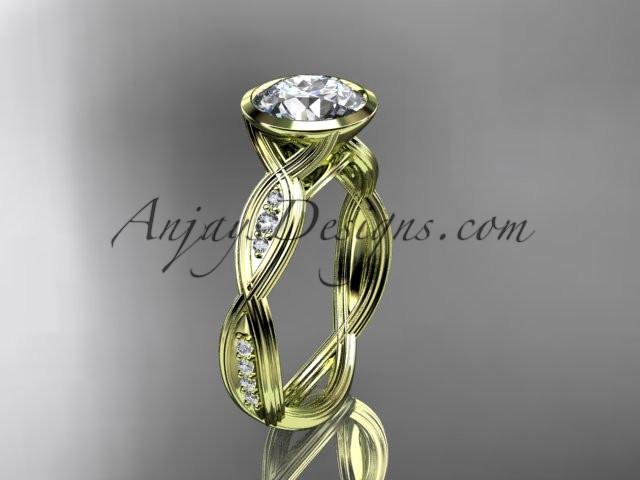 14k yellow gold diamond wedding ring,engagement ring with "Forever One" Moissanite center stone ADLR24 - AnjaysDesigns