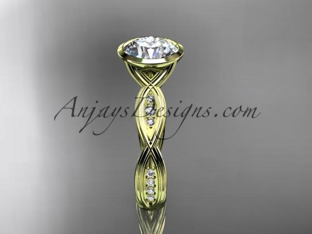 14k yellow gold diamond wedding ring,engagement ring with "Forever One" Moissanite center stone ADLR24 - AnjaysDesigns