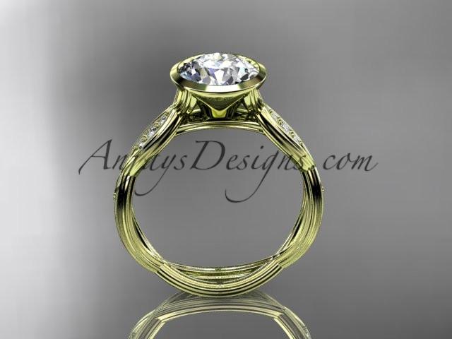 14k yellow gold diamond leaf and vine wedding ring,engagement ring ADLR24 - AnjaysDesigns