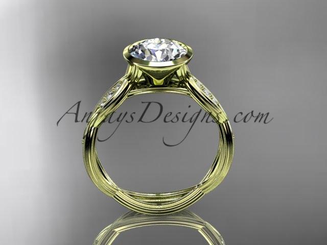 14k yellow gold diamond wedding ring,engagement ring with "Forever One" Moissanite center stone ADLR24 - AnjaysDesigns