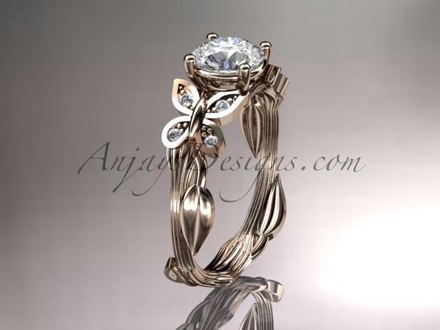 14kt rose gold diamond leaf and vine wedding ring,engagement ring ADLR251 - AnjaysDesigns