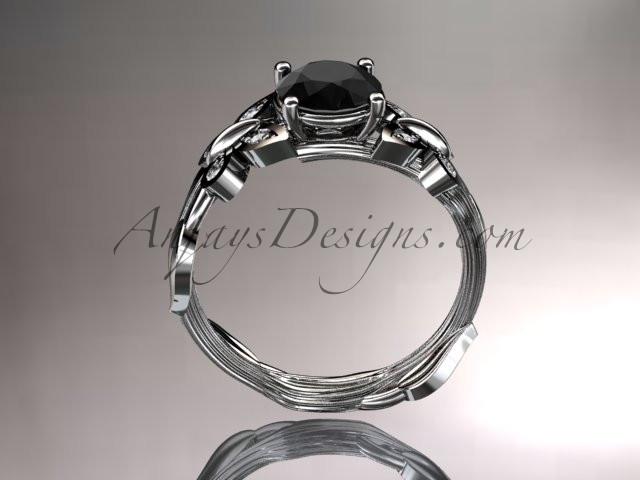 Platinum diamond leaf and vine wedding ring, engagement ring with a Black Diamond center stone ADLR251 - AnjaysDesigns