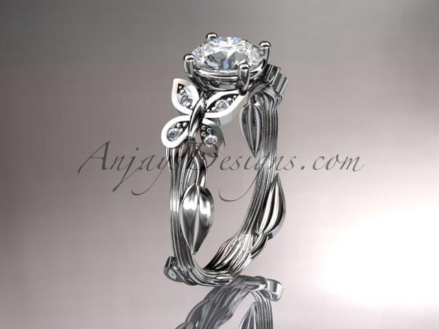 Platinum diamond leaf and vine wedding ring, engagement ring ADLR251 - AnjaysDesigns