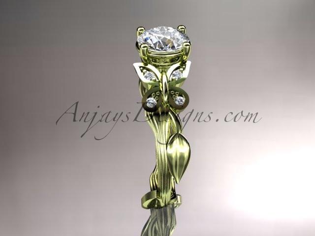 14kt yellow gold diamond leaf and vine wedding ring,engagement ring ADLR251 - AnjaysDesigns