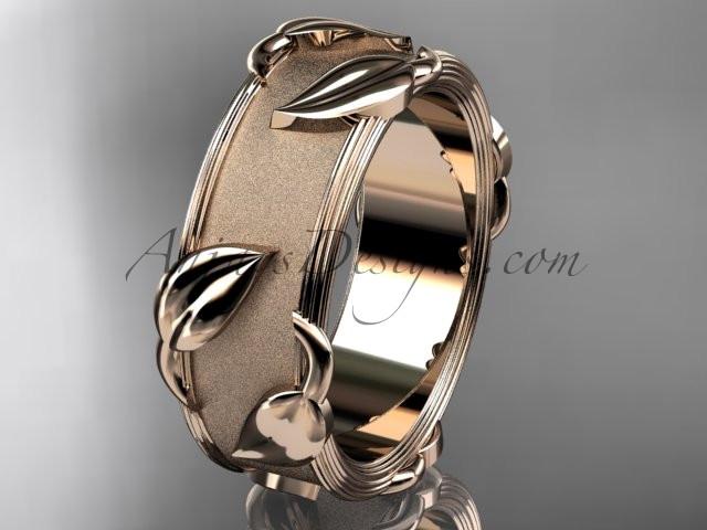14kt rose gold leaf and vine wedding band, engagement ring ADLR252G - AnjaysDesigns
