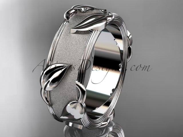 Platinum leaf and vine wedding band, engagement ring ADLR252G - AnjaysDesigns