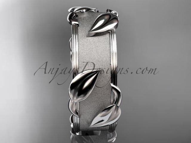 14kt white gold leaf and vine wedding band,engagement ring ADLR252G - AnjaysDesigns