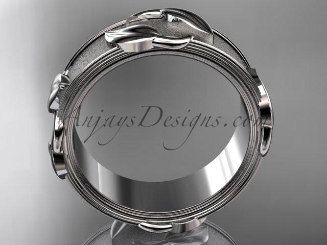 14kt white gold leaf and vine wedding band,engagement ring ADLR252G - AnjaysDesigns