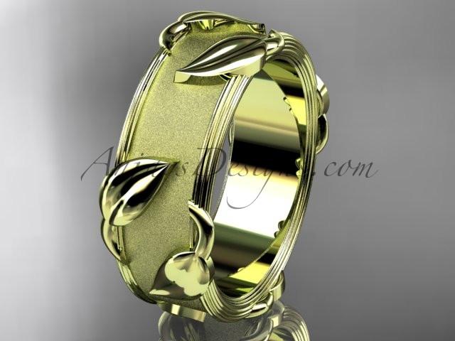 14kt yellow gold leaf and vine wedding band, engagement ring ADLR252G - AnjaysDesigns