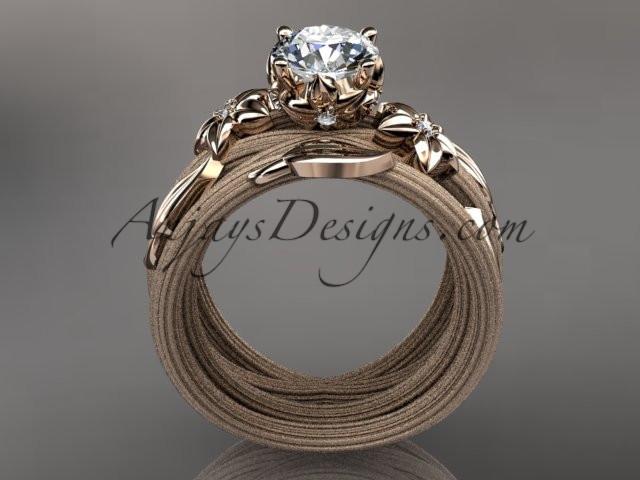 14kt rose gold diamond floral, leaf and vine wedding ring, engagement set ADLR253S - AnjaysDesigns