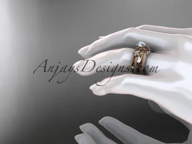 14kt rose gold diamond floral, leaf and vine wedding ring, engagement set ADLR253S - AnjaysDesigns