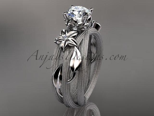 Platinum diamond floral, leaf and vine wedding ring, engagement ring with a "Forever One" Moissanite center stone ADLR253 - AnjaysDesigns