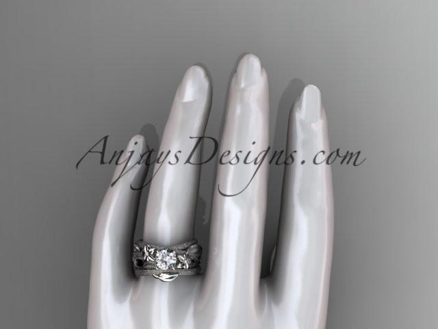 platinum diamond floral, leaf and vine wedding ring, engagement set with a "Forever One" Moissanite center stone ADLR253S - AnjaysDesigns