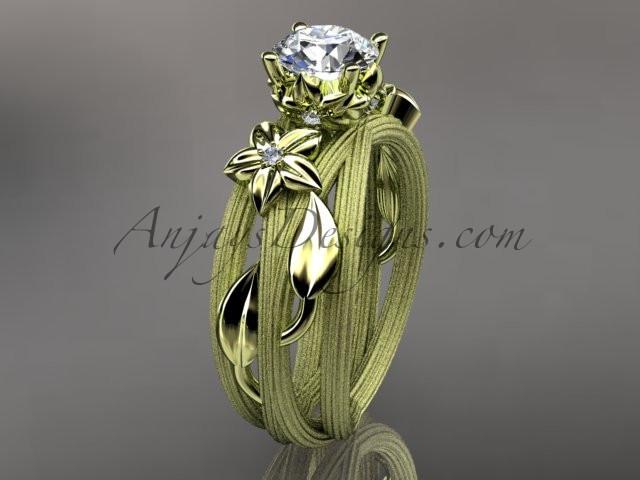 14kt yellow gold diamond floral,leaf and vine wedding ring, engagement ring ADLR253 - AnjaysDesigns