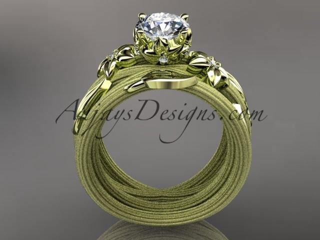 14kt yellow gold diamond floral, leaf and vine wedding ring, engagement set ADLR253S - AnjaysDesigns