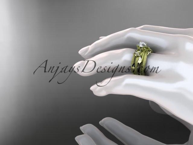 14kt yellow gold diamond floral, leaf and vine wedding ring, engagement set ADLR253S - AnjaysDesigns