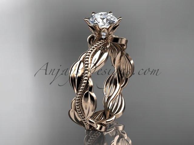 Unique 14k rose gold leaf and vine engagement ring, wedding band ADLR258 - AnjaysDesigns