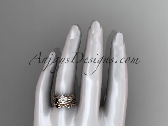 14k rose gold leaf and vine engagement ring, wedding set ADLR258S - AnjaysDesigns