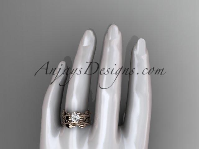 14k rose gold leaf and vine engagement ring, wedding set with a "Forever One" Moissanite center stone ADLR258S - AnjaysDesigns