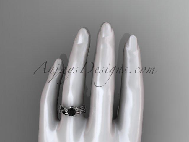 Unique platinum leaf and vine engagement ring, wedding band with a Black Diamond center stone ADLR258 - AnjaysDesigns