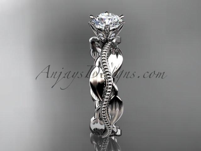 Unique platinum leaf and vine engagement ring, wedding band with a "Forever One" Moissanite center stone ADLR258 - AnjaysDesigns