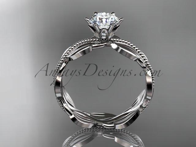 Unique 14k white gold leaf and vine engagement ring, wedding band with a "Forever One" Moissanite center stone ADLR258 - AnjaysDesigns